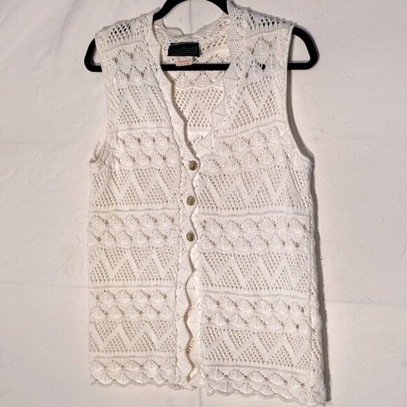 Vintage Fifty Seventh Street East White Knit Vest S - Picture 1 of 9